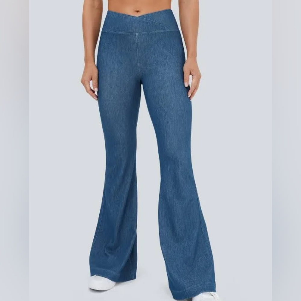 Halara Flex High Waisted Crossover Stretchy Knit Flare Jeans